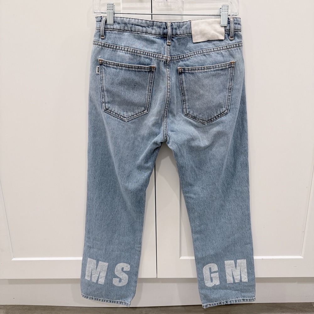 MSGM Milano Logo Print Straight Leg Jeans Light Wash Denim Size 40 Italy - Picture 7 of 15